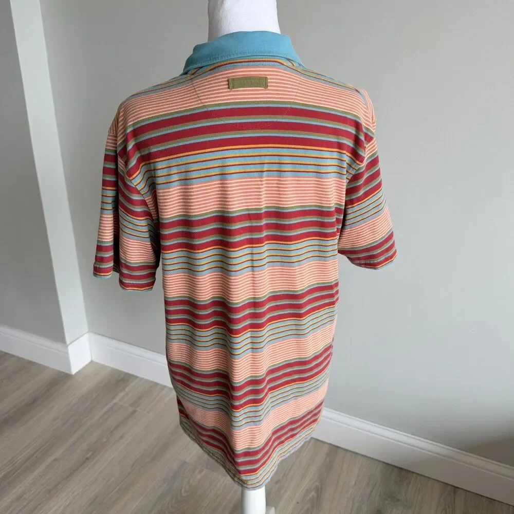 Nike VTG 90’s Striped Rugby Polo Shirt Orange & Blue Men’s Large Swoosh Cotton